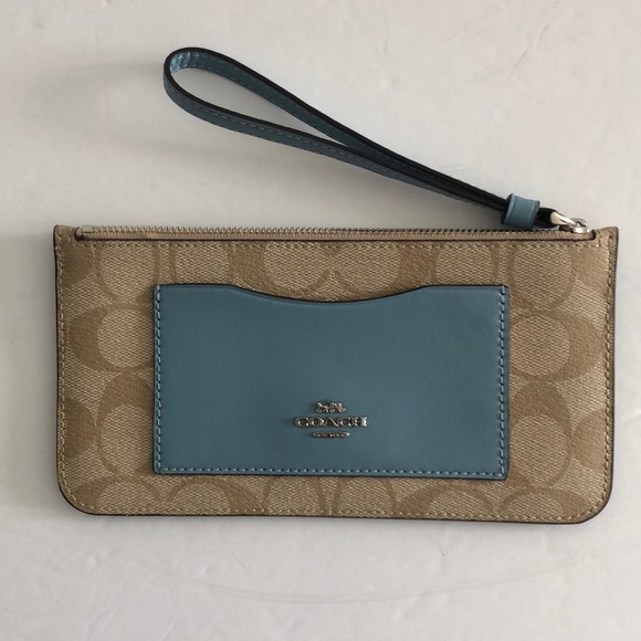 Coach Handbags - Coach Signature Blue Khaki / Cornflower Wristlet